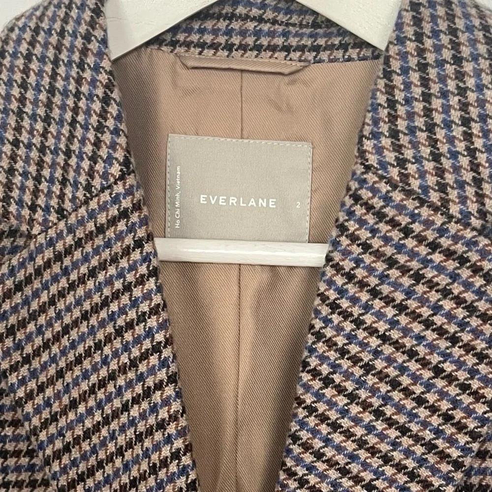 Everlane 80s Oversized Blazer Wool Houndstooth Brown Blue Size 2 NWOT - Picture 6 of 12